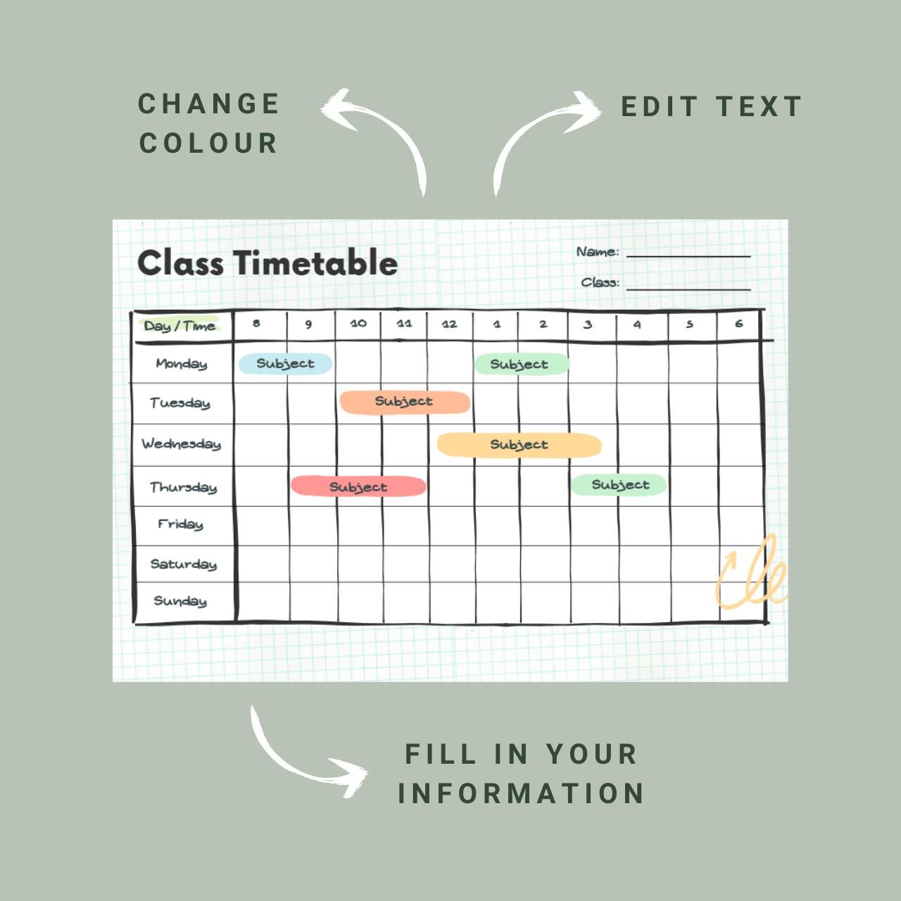 Editable Class Timetable Template: Student Course Schedule (canva ...
