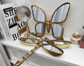 Butterfly Dragonfly Mirror: Vintage Gold Art Deco Gallery Wall Decor