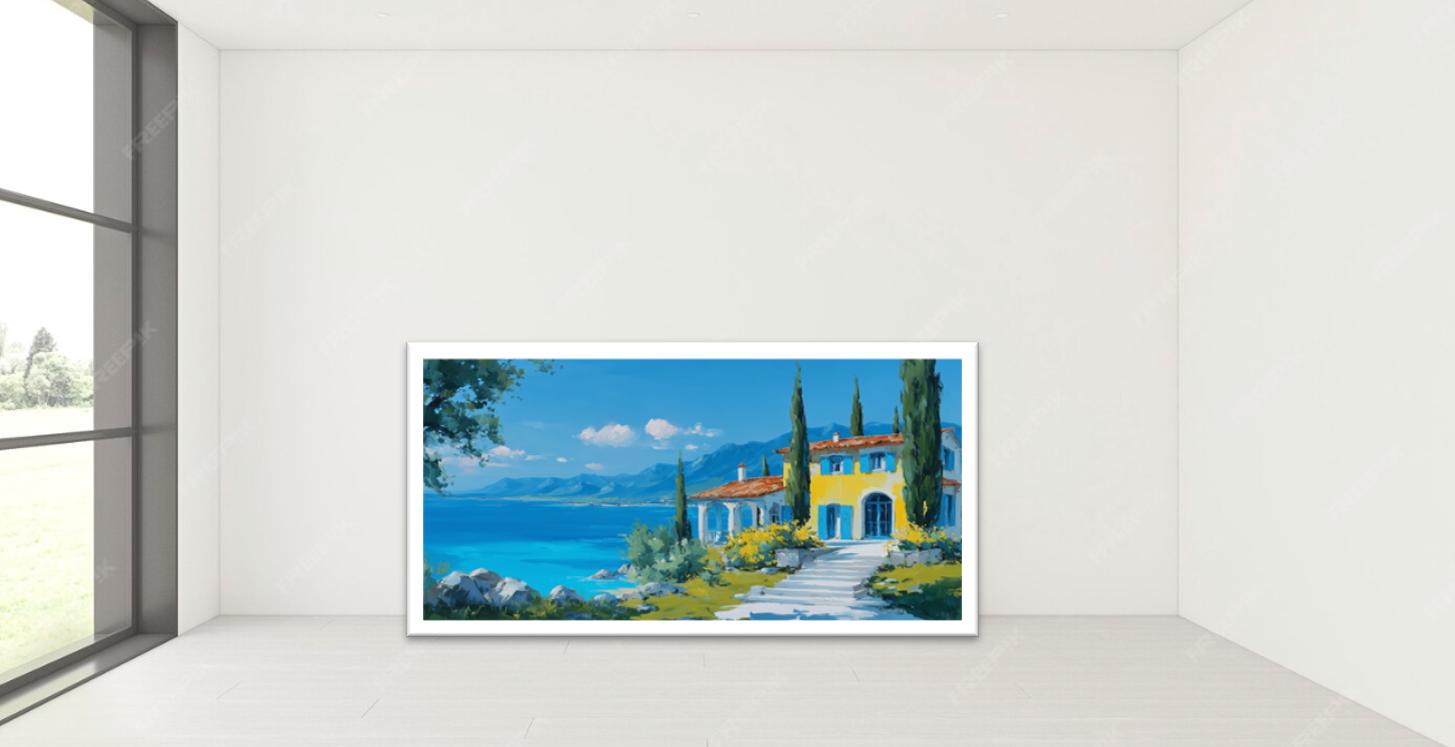 Mediterranean Coastal Villa Art Print Set: Colorful Seaside Landscape ...