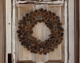 Handmade Rustic Pinecone Wreath: Woodland Decor, Autumn, Thanksgiving Wreath, wedding, quantities limited.