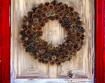 Hand Made Pine Cone Christmas Wreath - Rustic, Natural. Hand Collected from the New England