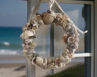 Seashell Wreath: Natural Atlantic Shells, Nautical Beach Decor