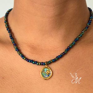 Collar de conchas, collar de coral negro, collar de perlas naturales de Mauricio, collar con colgante de océano, collar de perlas multicolor.