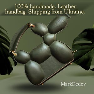 Handmade Leather Balloon Dog Bag | Unique Designer Purse | Green Animal Shaped Handbag | Genuine Leather Shoulder Bag
