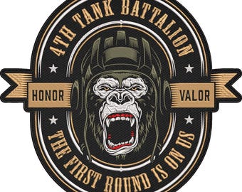 4th Tank Battalion Patch – Honor Valor – The First Round Is On Us – Army Military Gorilla Patch 28x30cm-11×12″