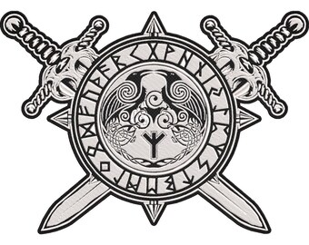 Valknut Raven Patch – Viking Norse Mythology Biker Back Patch with Odin Symbol and Nordic Runes 30x21cm-12x9"