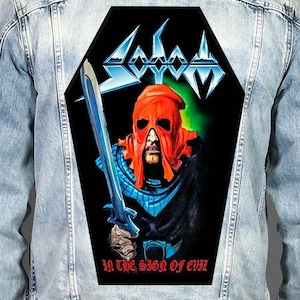 Sodom - Kistaformad tryckt ryggmärke, Heavy Metal Horror Battle Vest-märke, Stor sublimeringstryckt jacklogotypmärke 26 x 40 cm