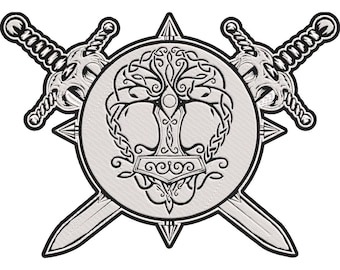Thor’s Hammer Mjolnir Tree of Life Viking Patch – Norse Mythology Embroidered Back Patch 30x21cm-12x9"