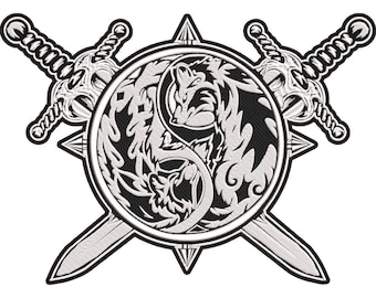 Viking Wolf Patch – Norse Serpent Embroidered Back Patch 30x21cm-12x9"