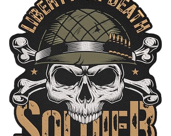 Liberty or Death Soldier Patch – Military Skull Helmet Embroidered Patch – Honor The Fallen Army Veteran Patch 30x23cm-12x9"