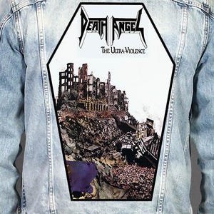 Death Angel - Coffin Shape Printed Back Patch, Heavy Metal Horror Battle Vest Patch, Large Sublimation Printed Jacket Logo Badge 26x40cm
