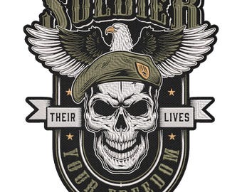 Soldier Skull Patch – Honor Freedom Military Embroidered Patch – Patriotic Army Veteran Patch 30x23cm-12x9"