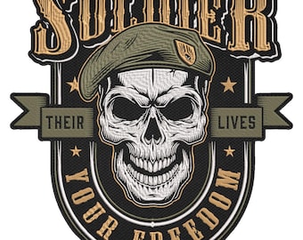 Soldier Skull Patch – Their Lives Your Freedom Embroidered Patch – Military Army Veteran Patriotic Patch 30x26cm-12x10"