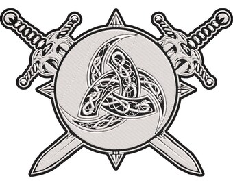 Celtic Trinity Knot Patch – Viking Biker Back Patch with Triquetra Symbol and Crossed Swords 30x21cm-12x9"
