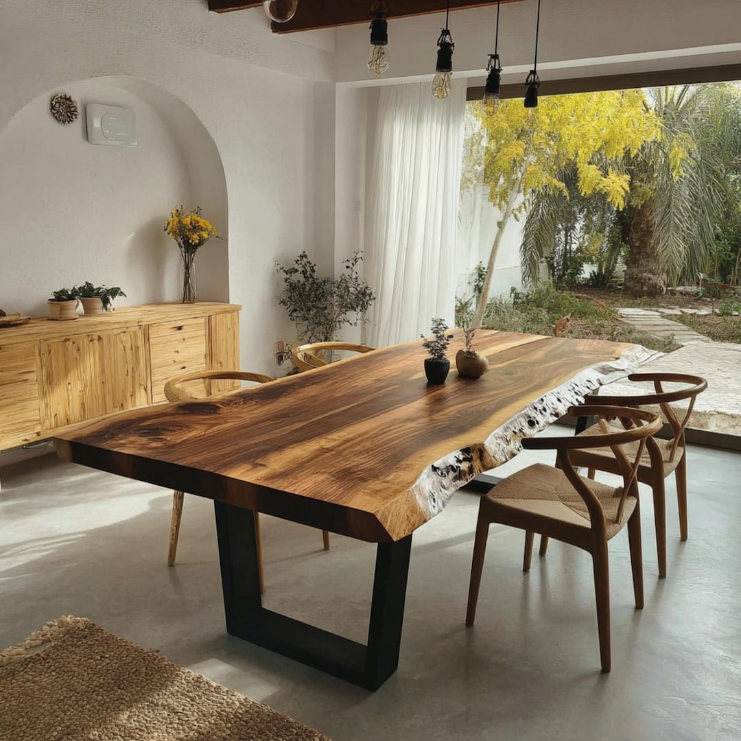 Solid Walnut Live Edge Dining Table – Modern Rustic Farmhouse Wood ...