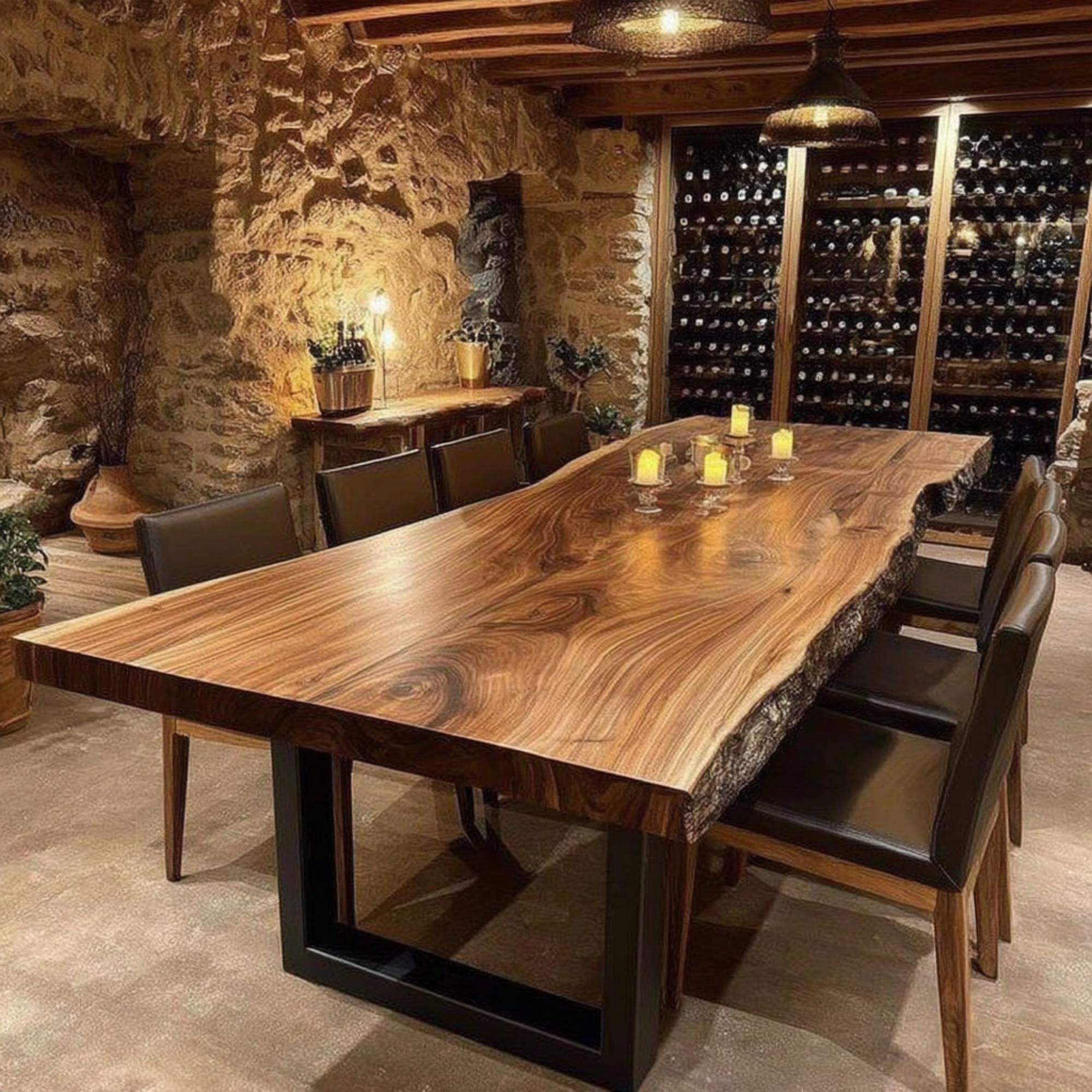Solid Walnut Live Edge Dining Table – Custom Size, Modern Rustic Wood ...