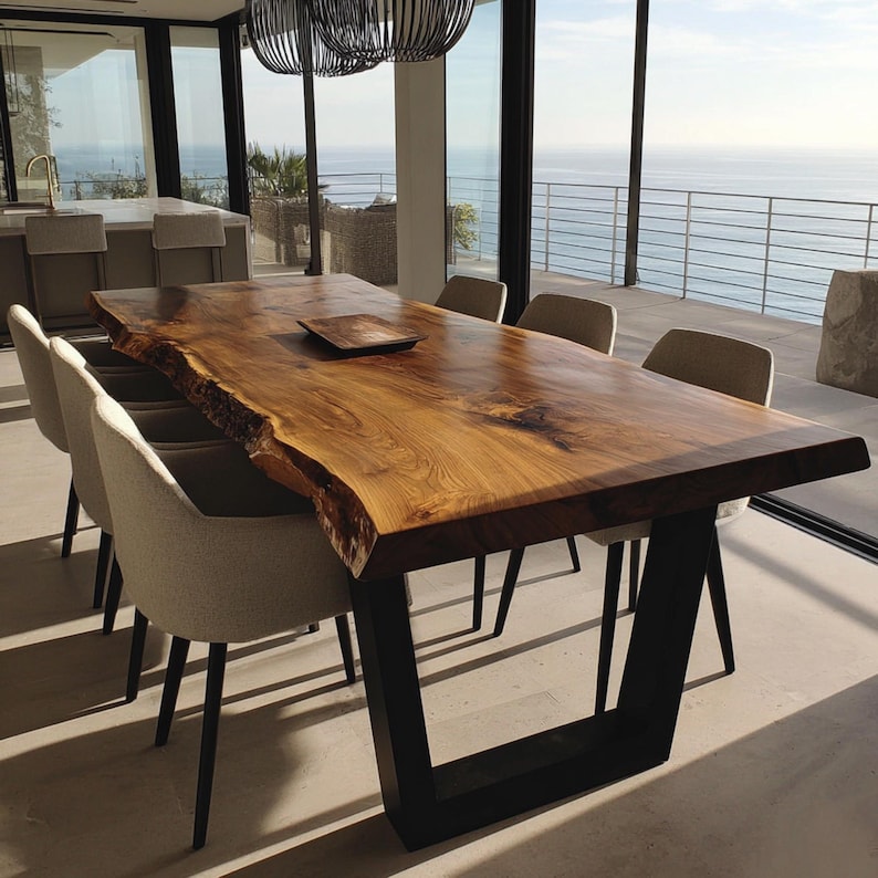 Solid Walnut Live Edge Dining Table – Custom Size, Modern Farmhouse ...