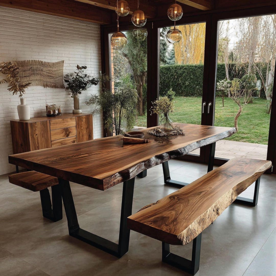 Solid Walnut Live Edge Dining Table – Custom Size, Modern Rustic Wood ...