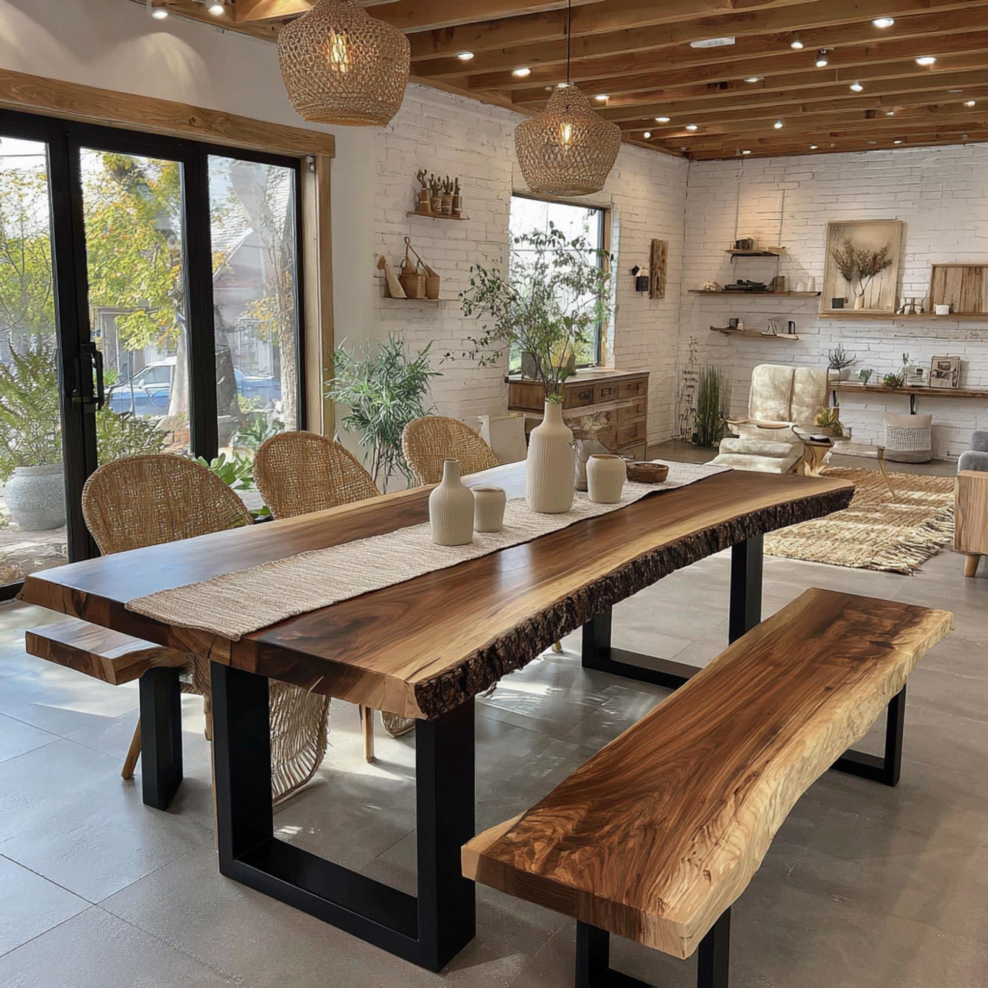 Solid Walnut Live Edge Dining Table – Handcrafted Wood Slab Furniture ...
