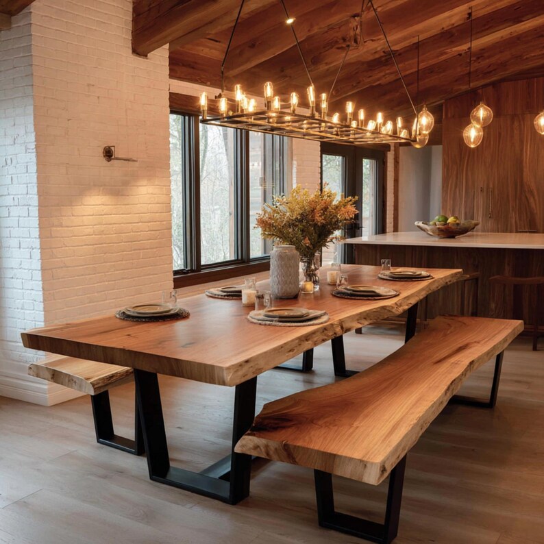 Solid Walnut Live Edge Dining Table – Modern Rustic Farmhouse Wood Slab ...