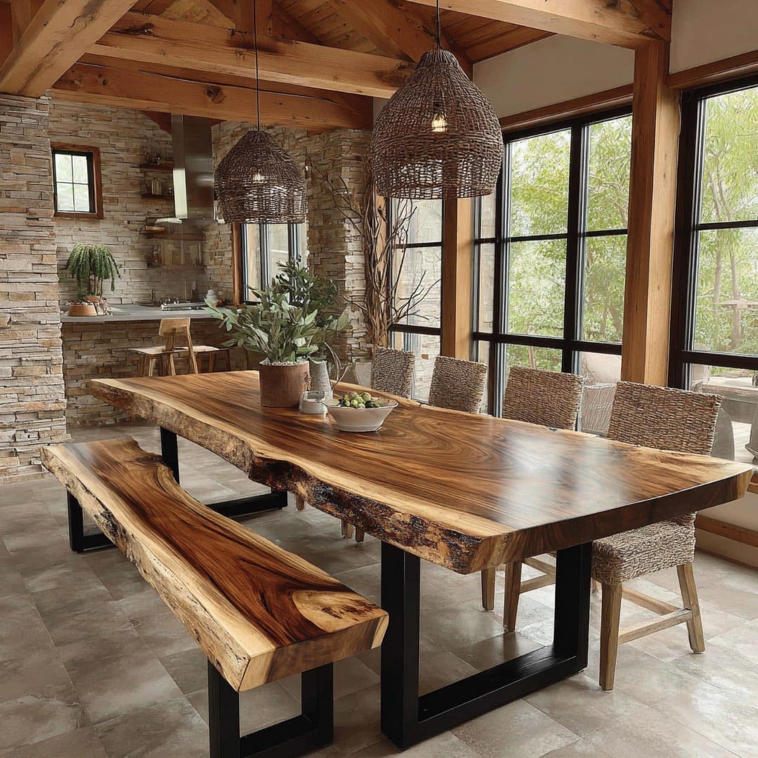 Solid Walnut Live Edge Dining Table – Handcrafted Wood Slab Furniture ...