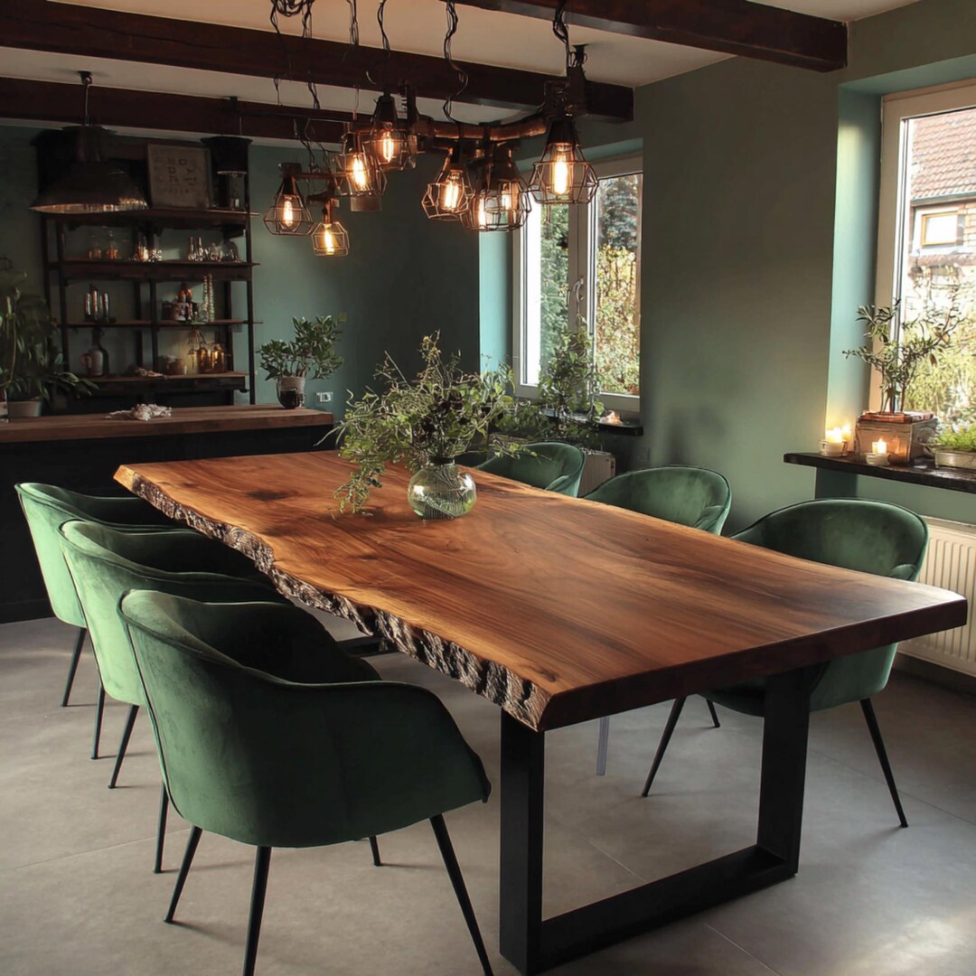 Solid Walnut Live Edge Dining Table – Custom Size Modern Farmhouse Wood ...