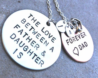 Father and Daughter Necklace Hand Stamped Necklace The Love Between a Father and Daughter Is Forever