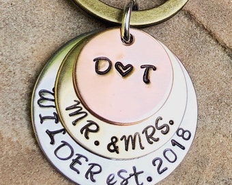 Anniversary Keychain, Personalized Anniversary Gift, Hand Stamped Keychain, Custom Keychains, Family Keychain, Gifts For Husband