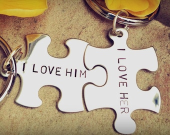 Boyfriend Gift,personalized gift, His and Hers, I lover her, I love him,  personalized key chains