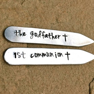 The Godfather, Godfather Gift, Godfather Collar Stay, First Communion, First Communion Gift, Hand Stamped Personalized Godfather,Valentine