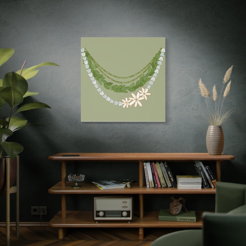 Hawaiian Lei Decor, Beach Home Artwork, Vacation Vibes Wall Art, Stretched Canvas Print, Lei Art Print, Mokihana Pikake image 19