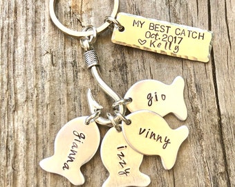 Personalized Valentine Day Gifts,Gifts For Him,Personalized Fishing Keychain, My Best Catch, Hooked On Dad, Fishing Keychain,Our Best Catch