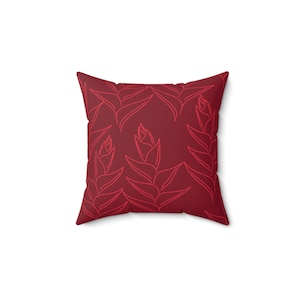 Aloha Collection Square Pillow, Heliconia Hawaiian Home Decor, Red Floral Throw Pillow, Tropical Decorative Cushion, Decorative Accent