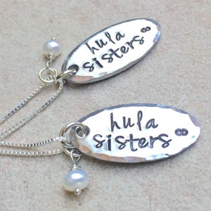 Hula Sisters Necklace, Hawaiian Jewelry, Hawaiian Necklace, Hand Stamped Necklace, Personalized Necklace, Halau Necklace, Hula Girl