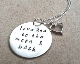 Love You To The Moon And Back Necklace, Birthday Gift, Girlfriend Gift, Hand Stamped Necklace, Personalized Necklace, Custom Jewelry