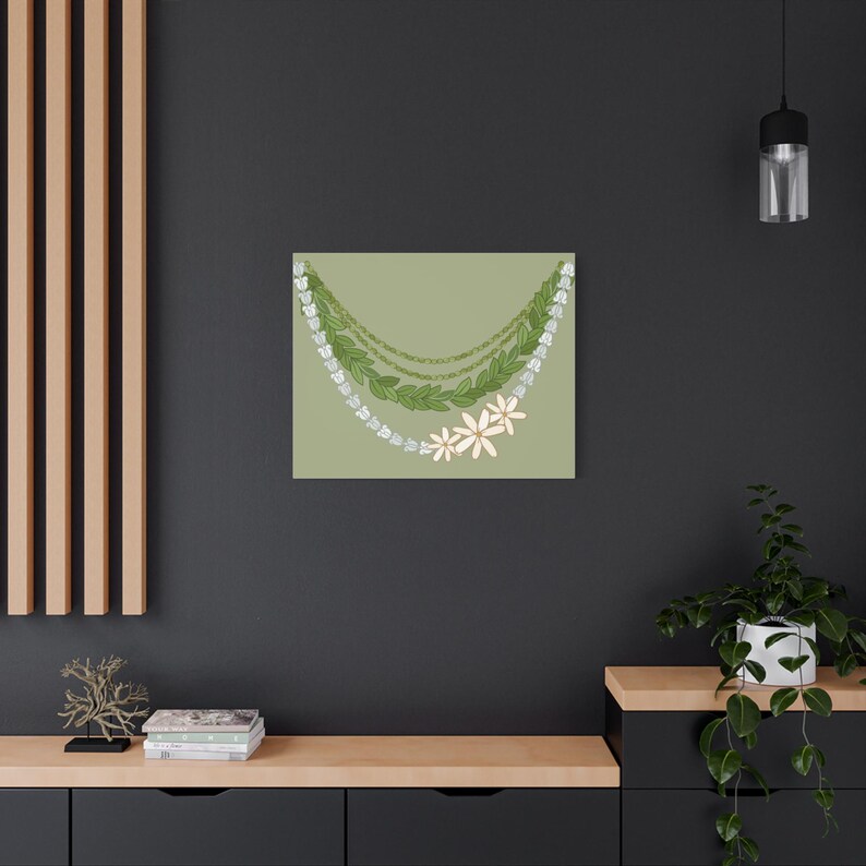 Hawaiian Lei Decor, Beach Home Artwork, Vacation Vibes Wall Art, Stretched Canvas Print, Lei Art Print, Mokihana Pikake image 15
