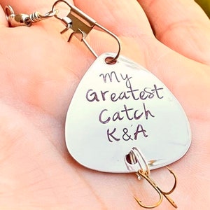Hand Stamped Fishing Lure For Him, My Greatest Catch, Lure,Personalized For Him,Fishing Lure,I&#39;m Hooked On You,Boyfriend, Custom Lure