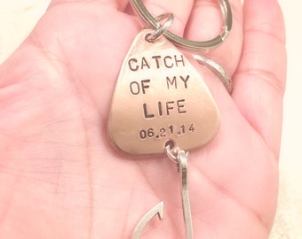 Llavero de señuelo de pesca personalizado, estampado a mano, regalo para el Día del Padre