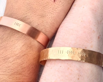 Holiday Gifts His and Hers, Anniversary Tally Mark Bracelet, Personalized Bracelets His and Hers, 10 Years, 15 Years, 5 Years