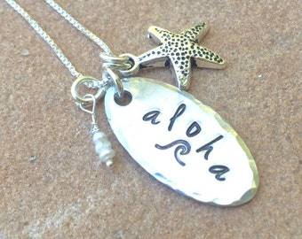 Aloha Necklace, Wave Necklace, Hawaii Necklace, Hawaiian necklace, aloha necklace, gifts for her, Hawaiian, personalized gifts, natashaaloha