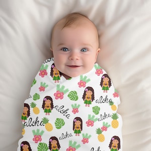 Children&#39;s Hawaiian Baby Hula Girl, Hibiscus Flower, Pineapple Blanket, Hawaiian Decor, Hawaiian Gifts, Aloha Blanket, It&#39;s A Girl Baby
