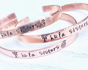 Hula Sisters Bracelet , Hawaiian Jewelry, Hawaiian Bracelets, Hand Stamped Jewelry, Hula Gifts, Hawaii Bracelet, Ku'uipo Bracelet, Ohana