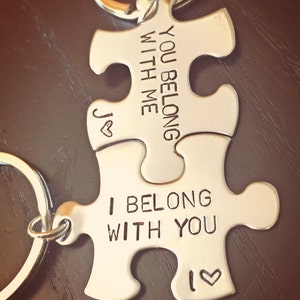 Personalized His And Hers, I Belong With You, You Belong With Me, I Love Him, couple keychain, anniversary gifts, Valentine His And Hers