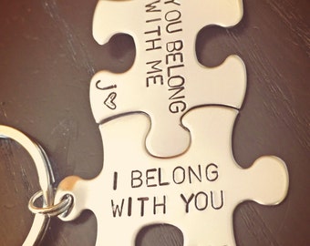 Personalized His And Hers, I Belong With You, You Belong With Me, I Love Him, I Love Her,couple keychain, anniversary gifts