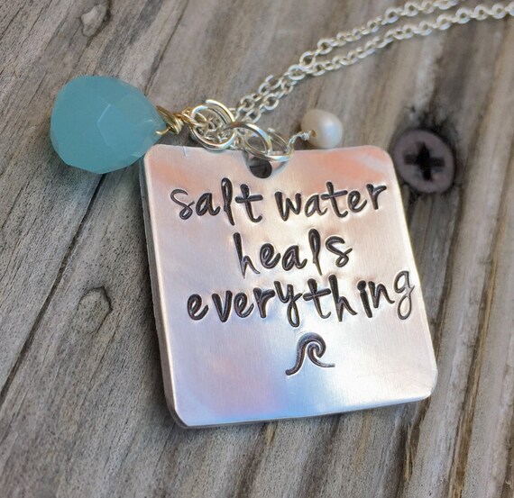 Salt Water Heals Everything Necklace Beach Necklace Beach Etsy