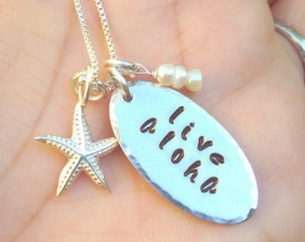 live aloha, Hawaiian Wedding, necklace, Hawaiian necklace, aloha necklace, gifts for her, Hawaiian, Mothers Day, personalized gifts