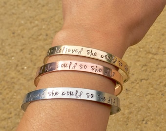 She Believed She Could So She Did Bracelet, Personalized Gifts For Her, Gifts for Graduation, Personalized Cuff, natashaaloha