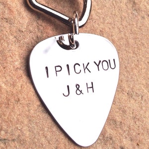 I Pick You, Personalized Guitar Pick Keychain, Gifts For Men, Personalized Gifts For Men, Guitar Pick Hand Stamped