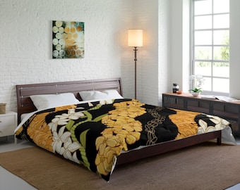 Edredón hawaiano Puakenikeni Pikake Maile Ilima Lei, edredón hawaiano - ropa de cama, edredón poliesiano, decoración hawaiana para el dormitorio, Aloha