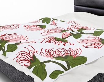 Velveteen Plush Blanket - Hawaiian Flower Children's Blanket, Decorative Baby Quilt, Soft Kids Throw, Tropical Nursery Bedding, Cozy Toddler